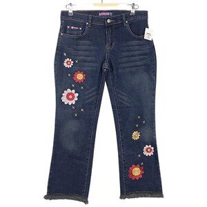 NWT Bubblegum Hippie 70's Inspired Flower Embroidered Dark Denim Jeans Size 9/10